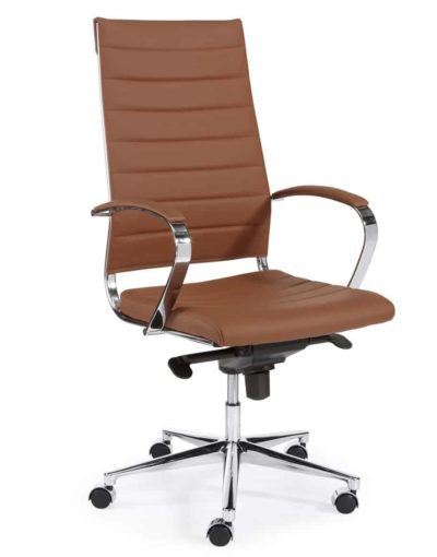 Chaise de bureau ergonomique design 601 dossier haut en Cognac