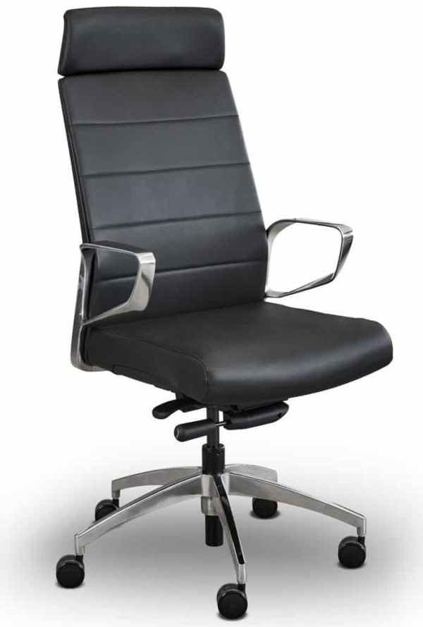 Ergonomic executive armchair 605 chrome/black made of genuine leather