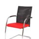 Konferenzstuhl F260 Kufengestell mit schwarzer Netzrückenlehne und rotem Sitz
