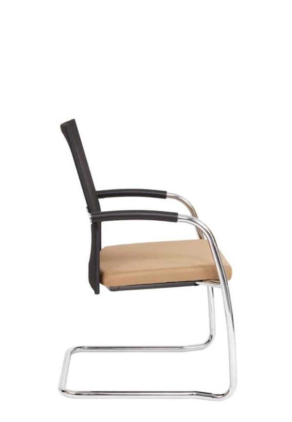 Conference chair F260 sled frame with black mesh back and beige seat