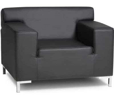 Sillón sofá de 1 plaza con aspecto de cuero negro.