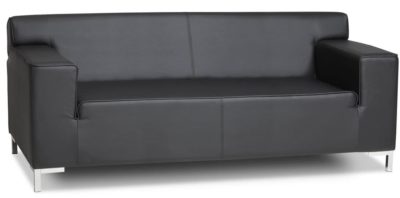 Sofá de 3 plazas con aspecto de cuero negro.
