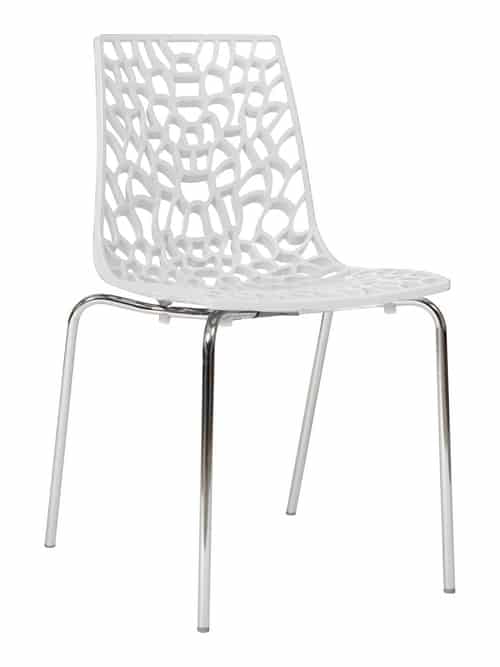 Chaise design italien en plastique ajouré avec structure chromée.