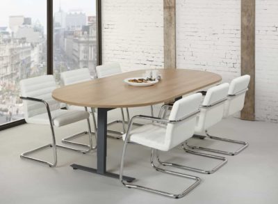 Ovale vergadertafel design T-poot Teez 240x120cm bladkleur Kersen framekleur Zwart (RAL9011)