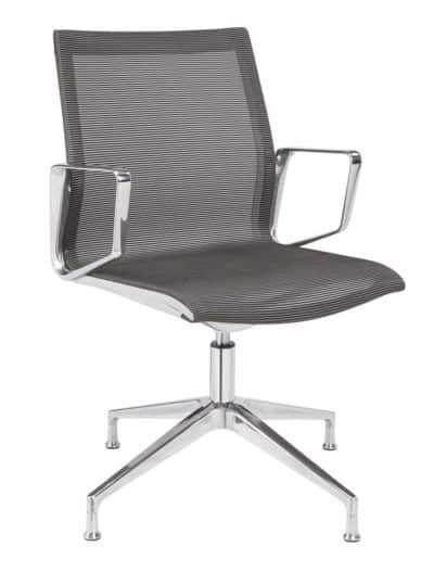 Chaise de conférence design 1370 en tissu résille noir avec structure en aluminium