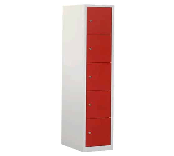 Industriële locker garderobekast 5 deurs (190x41,5x45 cm) Rood