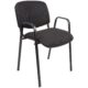 Besprechungsstuhl oder Konferenzstuhl, einfaches schwarzes Gestell mit Armlehnen, schwarzer Stoff