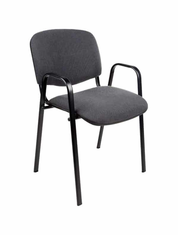 Besprechungsstuhl oder Konferenzstuhl mit schwarzem Grundgestell und Armlehnen aus anthrazitfarbenem Stoff