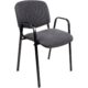 Besprechungsstuhl oder Konferenzstuhl mit schwarzem Grundgestell und Armlehnen aus anthrazitfarbenem Stoff