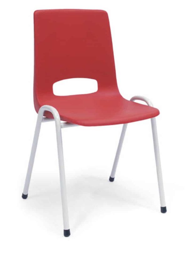 Chaise de cantine Arena Rouge, structure blanche sans accoudoirs