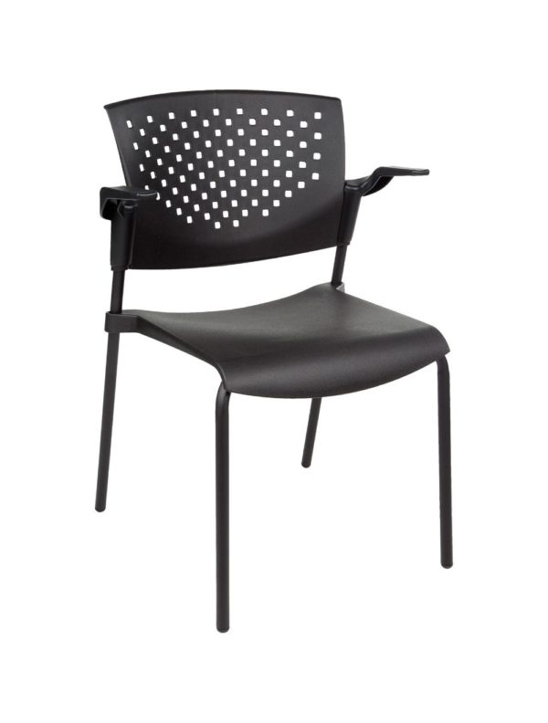 Chaise de conférence ou chaise de cantine Spring Black Structure avec accoudoirs