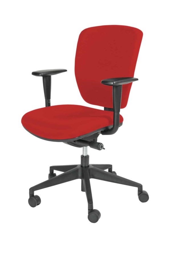 Chaise de bureau série 1335-NEN tissu rouge avec base en plastique