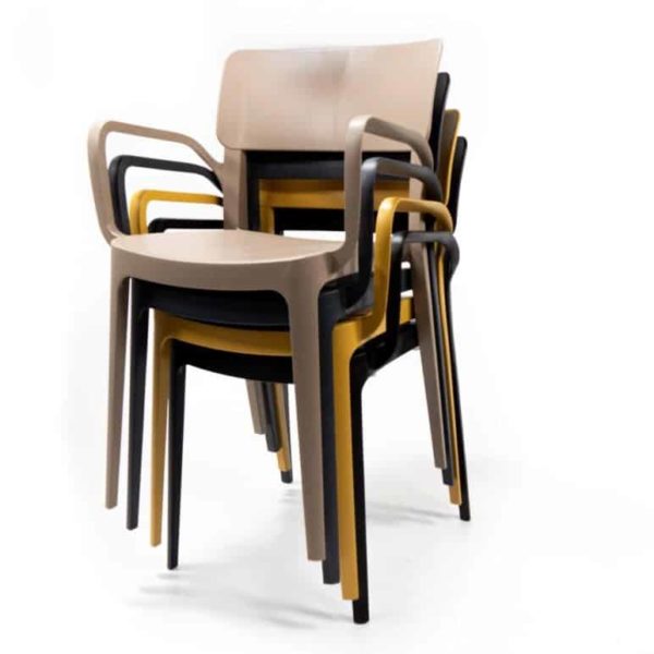 Stackable canteen chair with armrests 0102 stacked